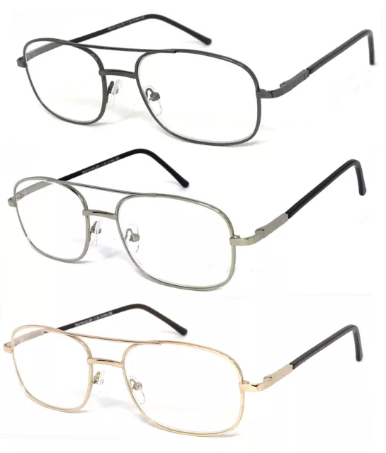 Premium Quality Metal Frame Pilot Clear Lens Reading Glasses Spring Hinges