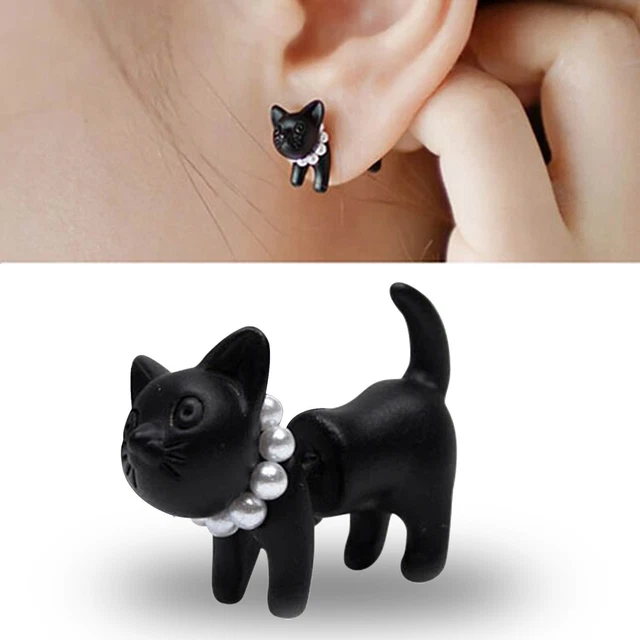 Small Hoop Earrings for Three-dimensional Small Animal Cat Personalized Pierced
