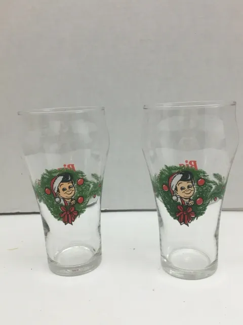 Vintage Big Boy Restaurant Santa Christmas Drinking Glasses Set Of 2