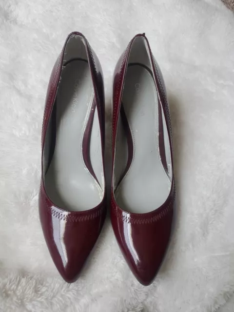 🌹Women's Calvin Klein Precious Pump Shiny Burgundy Patent Leather Heels Size 8M