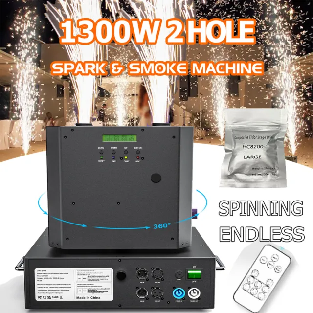 1300W 2 Hole Cold Spark Machine Rotation Stage Effect Machine DMX Free Powder