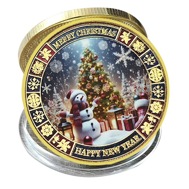 Merry Christmas Gold Plated Challenge Coin – Happy New Year Medal, 40mm Souvenir Gift