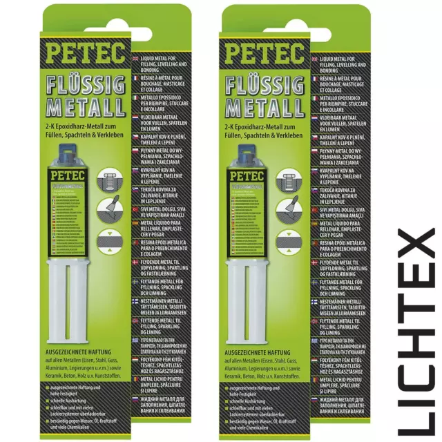 2x PETEC Flüssigmetall 2-Komponenten 25 ml Doppelspritze Epoxydharz Metall 25ml