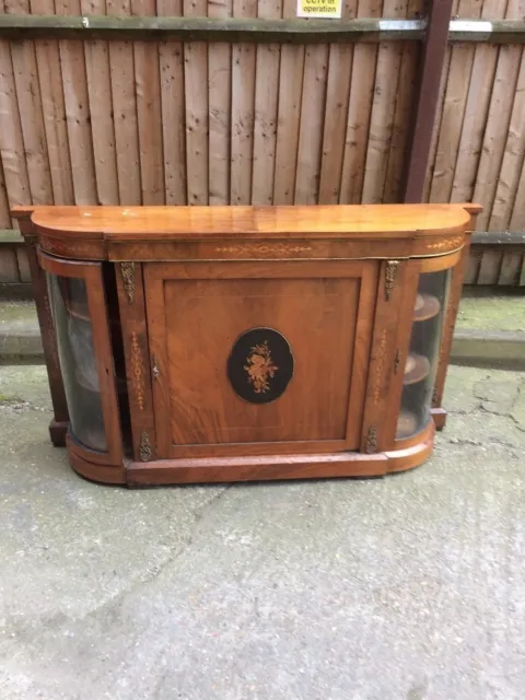 Antique Victorian Walnut Bow Ended Credenza / Side cabinet