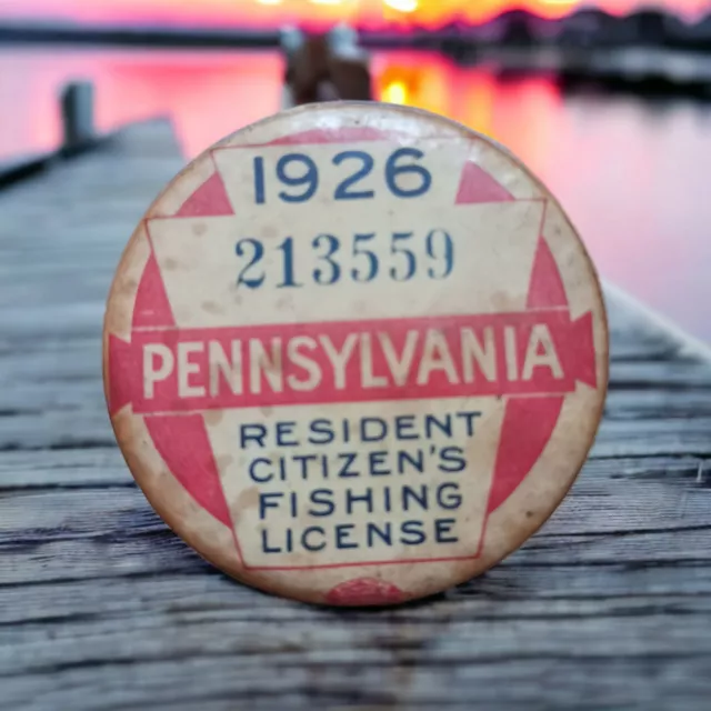 1926 PA Pennsylvania Resident Citizens Fishing License Button #213559 Metal Pin