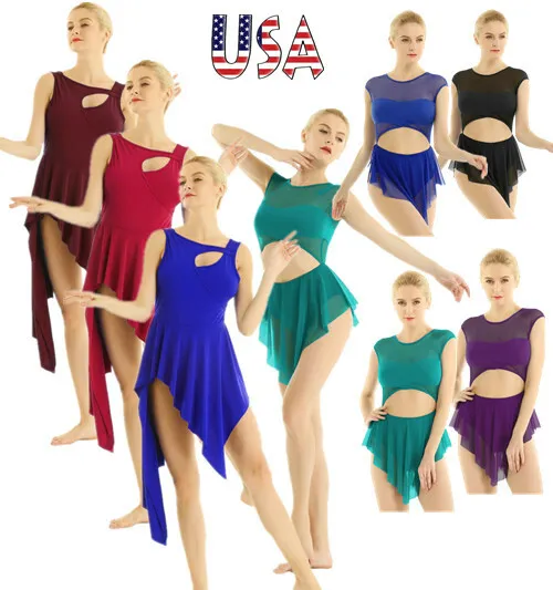 Robe de danse de ballet américaine pour femmes maille asymétrique justaucorps gymnastique costumes