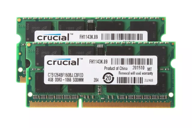 Crucial 8GB 4GB 2RX8 PC3-8500S DDR3 1066Mhz 1.5V Memory RAM Laptop SODIMM Model