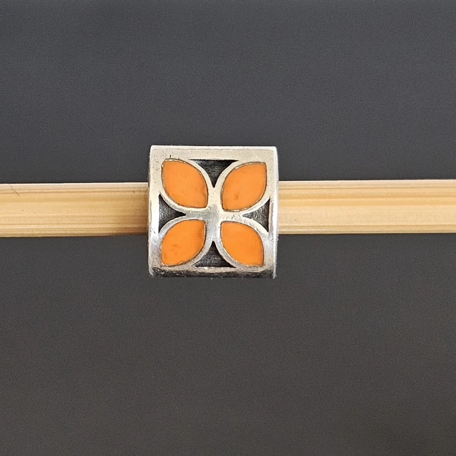 Pandora Silver 4 Petal Orange Enamel Flower Bead Charm 790437 Free Post