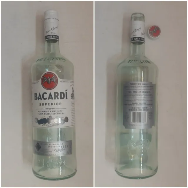 Bacardi Rum Empty 1.14L Bottle & Cap Superior Liquor Alcohol Movie Film Prop F