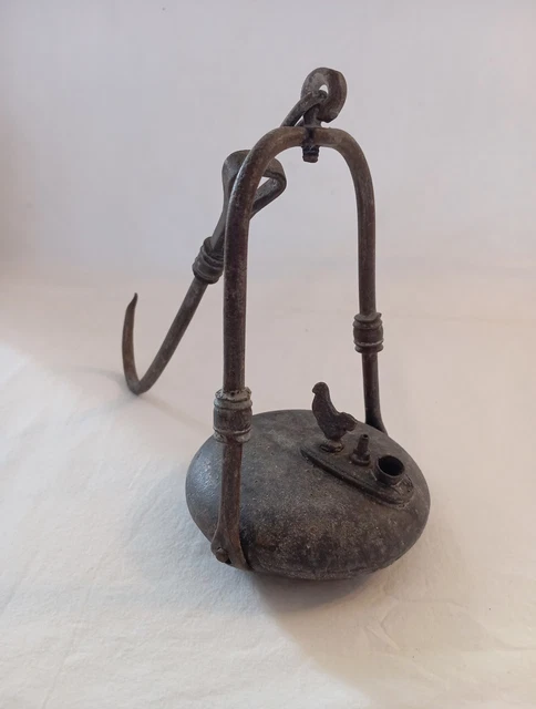 Lampe à Huile De Mineur Ancienne - Rave Au Coq, Laiton, XIXe Siècle, France