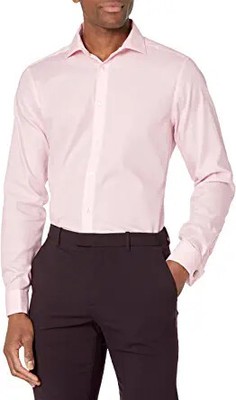 Calvin Klein Men's Dress Shirt Slim Fit Non Iron Solid French Cuff Pink