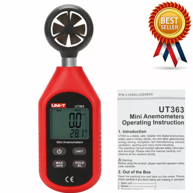 UNI-T UT363 Digital Mini Wind Air Speed Meter Anemometer Speed Temperature Te ✦K
