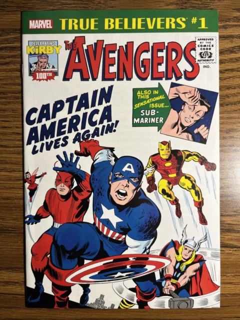 True Believers Kirby 100Th Avengers Captain America 1 Nm/Nm+ Marvel Comics 201