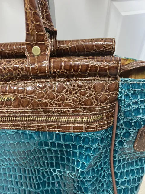 Samantha Brown Luggage Turquoise Blue Brown Croc Embossed Weekender Carry On Bag 15