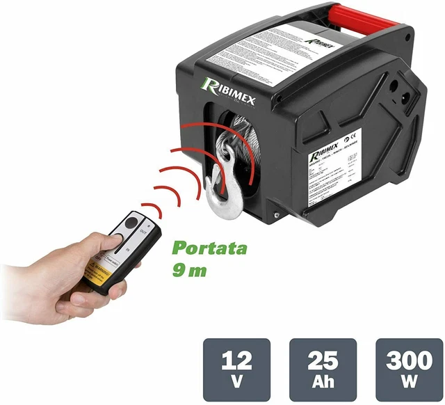 Verricello Elettrico Per Auto 12V 500 Kg 9 Metri Con Telecomando