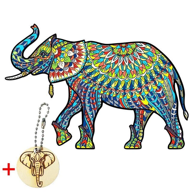Elephant Animal Wood Puzzle Children Holiday Gift Box Educational Jigsaw Toys