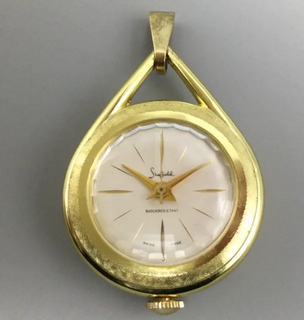 Vintage Sheffield Pendant Necklace Pocket Watch Women Swiss Made Manual Wind