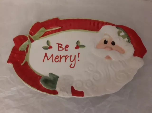 Fitz and Floyd "Be Merry!" Holiday Cheer 10" Oval Christmas Santa Plate Dish