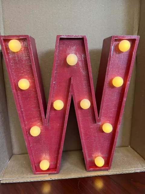 Letter Lighted Sign, Light Up Alphabet Letter 10"  High Wooden RED Letter W