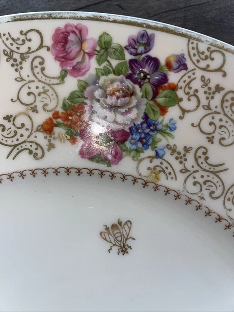 Grande Broche Ovale Vintage - Décor Floral Sur Porcelaine De Limoges Et Laiton