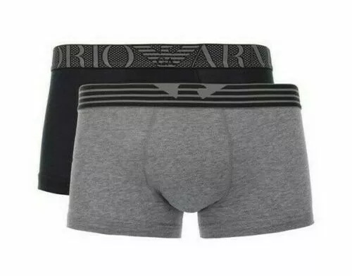 Genuine Emporio Armani Mens 2 Pack Boxer Shorts Trunk Pants Black Grey S-XL T361