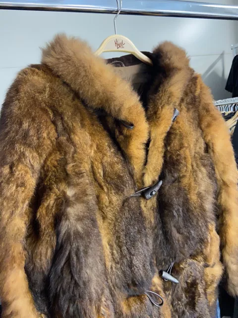 BROWN MULTICOLOR HOODED Soft Wild Animal Fur Overcoat Jacket Women's S ...