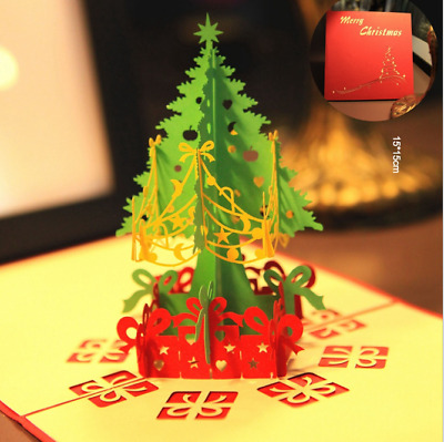 Blank Merry Christmas Note Handmade 3D Holiday Greeting PopLife Christmas Tree in Town Square Pop Up Christmas Card Small Stocking Present for Friends and Family Naughty or Nice 