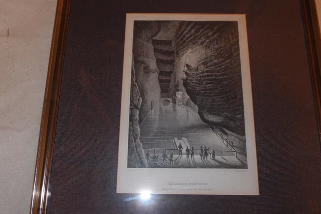 Antiker Stich Bergbau, Bergwerk Wielietzka " Kammer Przykos ", schön gerahmt 2