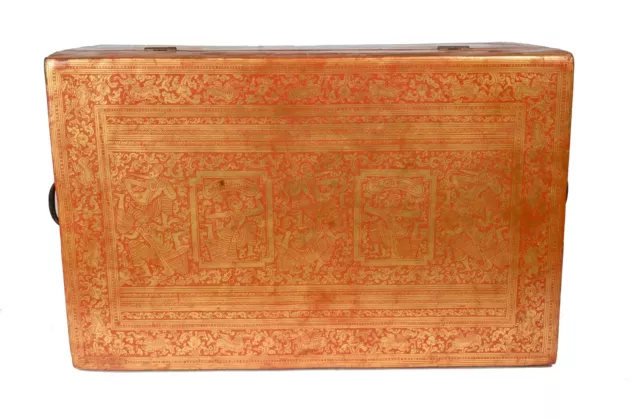 Antique 19th Century Burmese Lacquerware Sadaik or Manuscript Box - 38cm / 15" 2
