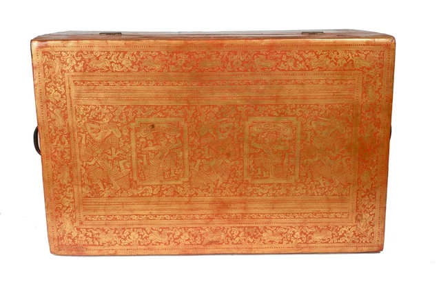 Antique 19th Century Burmese Lacquerware Sadaik or Manuscript Box - 38cm / 15" 2