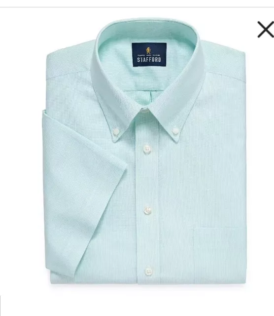 NEW Stafford Wrinkle-Free Oxford Dress Shirt Men 16 1/2 Short Sleeve Color Aqua