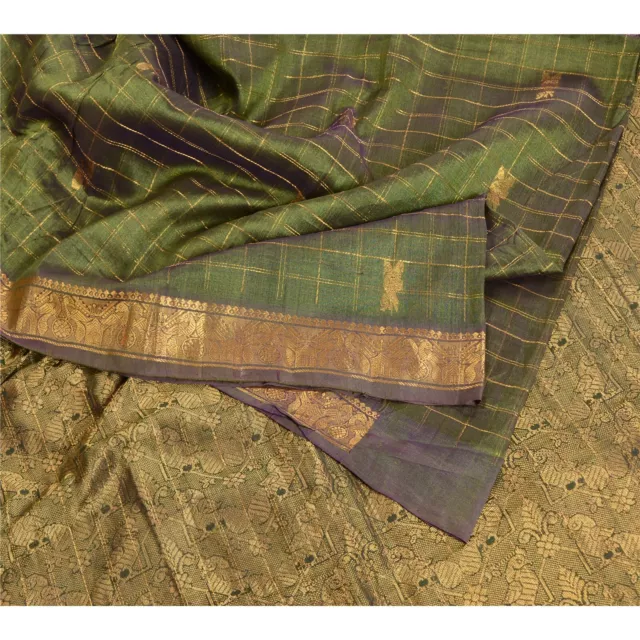 Sanskriti Vintage Green Sarees Pure Silk Woven Brocade Premium Zari Sari Fabric