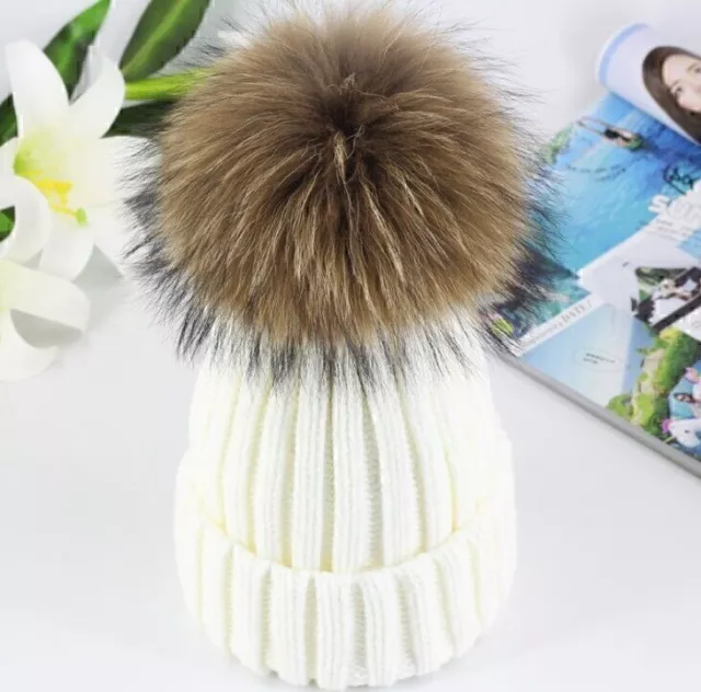 Women's artificial raccoon fur bobble knitted hat winter hat bobble G6G7 K4W4