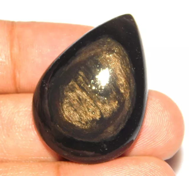 45 CT Naturel Eye Puissance Meixco Arc-en-Ciel Obsidian Poire Cabochon Gemme Ag