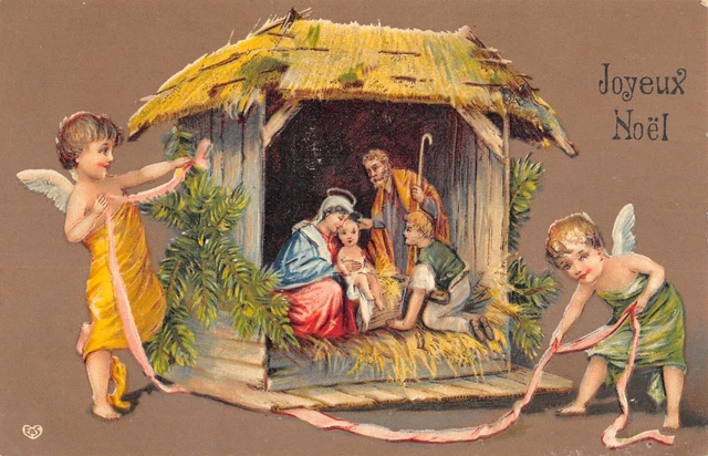 Carte Postale Ancienne Joyeux Noël – Fillettes Devant Le Sapin – France 1919-1938 – Très Bon état