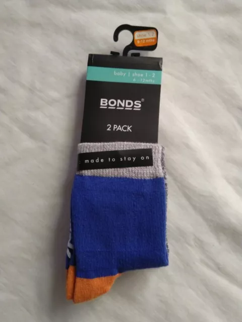 Bonds Baby Boy Socks 2 Pack Shoe Size 1-2 6-12mths BNWT