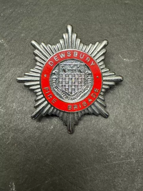 OBSOLETE Dewsbury Fire Brigade West Yorkshire Enamel Cap Hat Uniform Badge