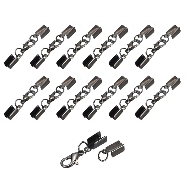 40Set 4.5mm Umklappbare Kordelenden mit Haken Endkappen Metallisch Schwarz