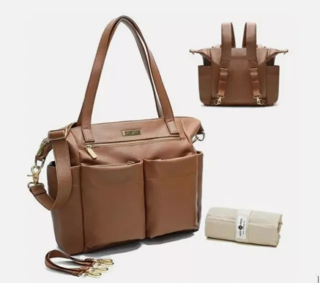 Diaper Bag Tote By miss fong Baby Bag Leather Diaper Bag Backpack, Brown
