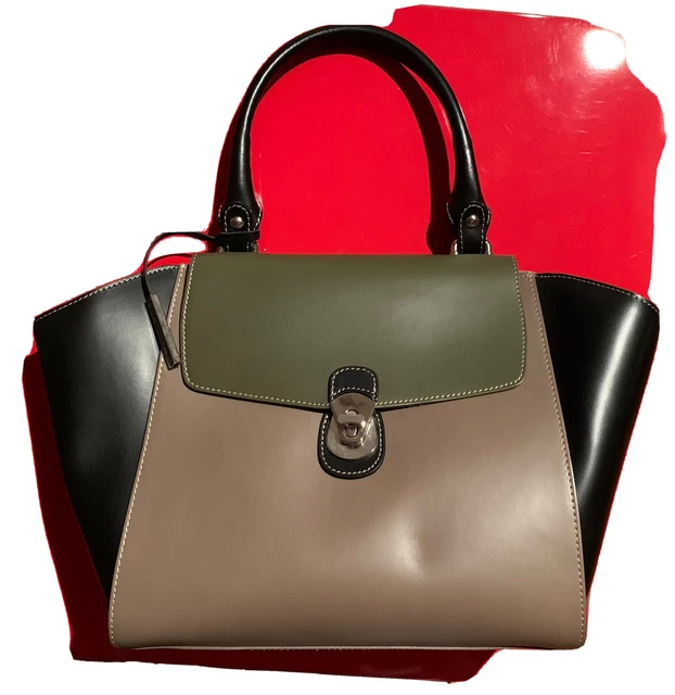 BORSA A MANO Donna Baldinini Pelle Nero Beige Verdone EUR 80,00
