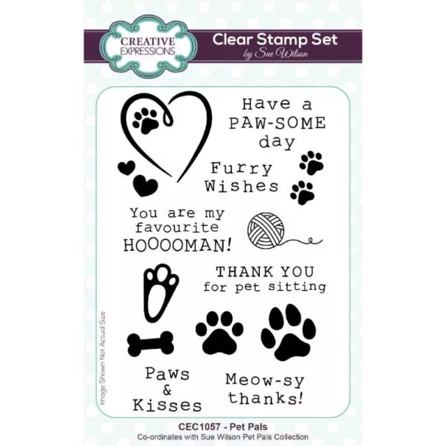 Creative Expressions Pet Pals Dog Cat Paw Clear Stamp Set Birthday Card Making