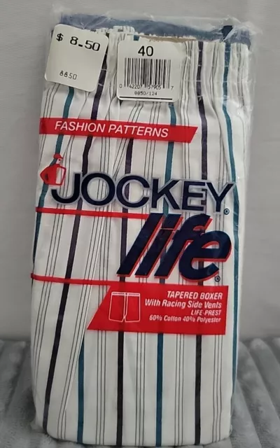 Vtg NOS Jockey Life Tapered Boxer Shorts Racing Side Vents Striped 40 USA 1991