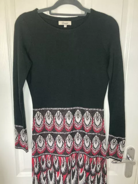 Somerset By Alice Temperley Knit Dress UK 10 Black Red Wool Patterned 2