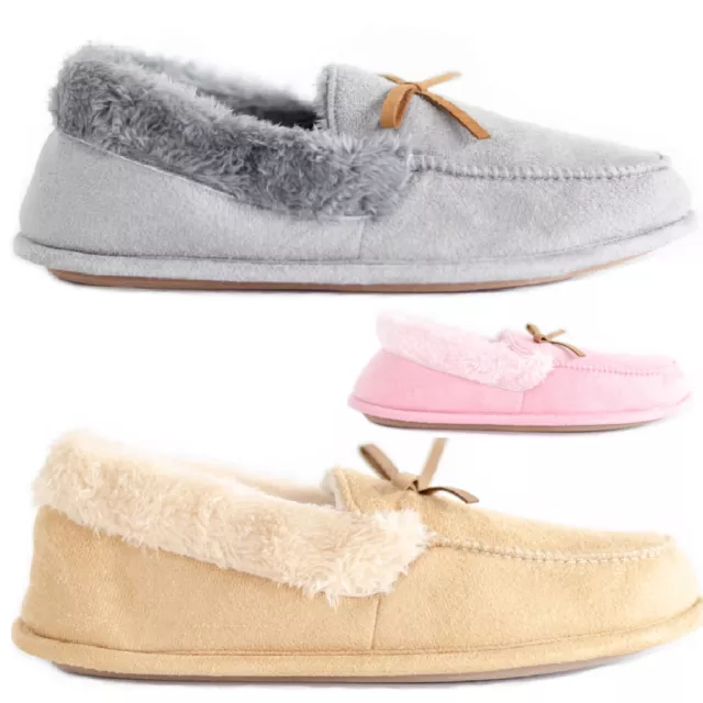 Ladies Bedroom Outdoor Warm Womens Flat Bow Slippers Soft Moccasin Shoes Sz