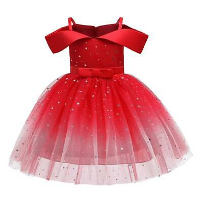 Kids Girls Off Shoulder Stars Sequin Tulle Birthday Party Princess Tutu Dress
