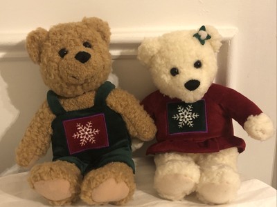 Hallmark Plush Kissing Mistletoe Teddy Bears Magnetic Noses Christmas Set Of 2