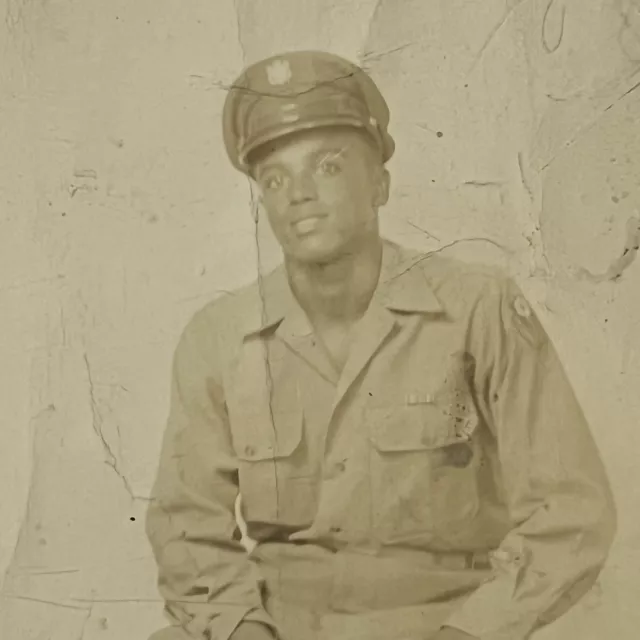 Vintage Snapshot Photograph Handsome Black African American Man Military Uniform 3