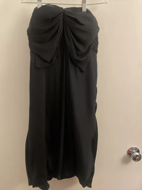 New Marchesa Notte Black Silk Gathered Bow Strapless Bubble Hem Mini Dress Sz 2