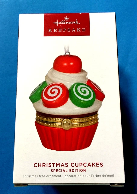Hallmark "Christmas Cupcakes" Ceramic and Metal Hinged Trinket Box Ornament 2022