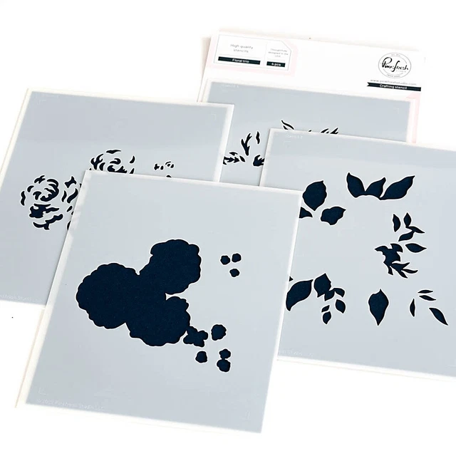 Plantillas de estudio Pinkfresh 4,25""X5,25"" 4/paquete - trío floral capas - PF192023